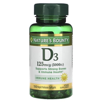 Nature's Bounty, D3, 125 MCG (5000 IE), 150 Softgel-Kapseln