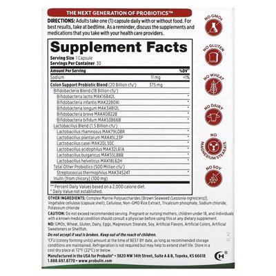 Probulin, Colon Support Probiotic, 20 Billion CFU, 30 Capsules