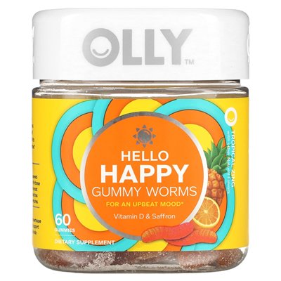 Olly, cześć szczęśliwe, gumowate robaki, tropikalne zing, 60 gummy