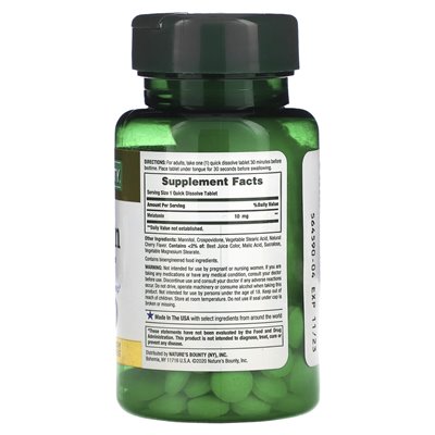 Nature's Bounty, Melatonin, natürliche Kirsche, 10 mg, 45 schnell auflösbare Tabletten