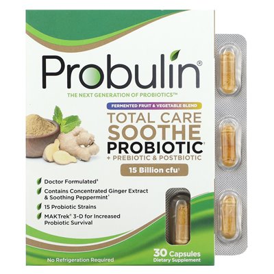 Probulin, Total Care Calms Probiotikum + Präbiotikum & Postbiotikum, 15 Milliarden KBE, 30 Kapseln