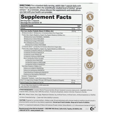 Probulin, Total Care Calms Probiotic + Prebiotic & Postbiotic, 15 Billion CFU, 30 Capsules