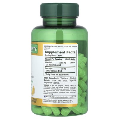 Nature's Bounty, witamina C z różecznymi biodrami, 100 powlekanych kapleczek