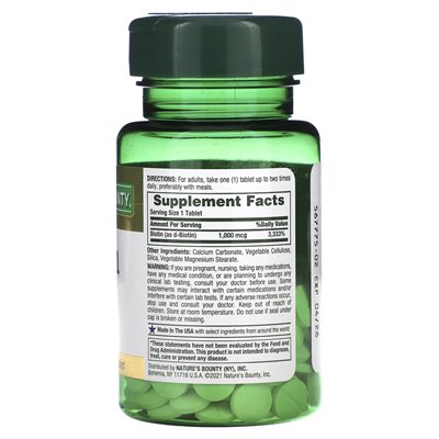 Nature's Bounty, Biotin, 1000 mcg, 100 überzogene Tabletten