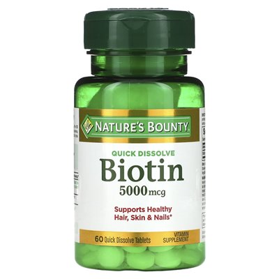 Nature's Bounty, Biotyna, 5000 mcg, 60 szybkich tabletek rozpuszczonych Nature's Bounty, Biotyna, 5000 mcg, 60 szybkich tabletek rozpuszczonych