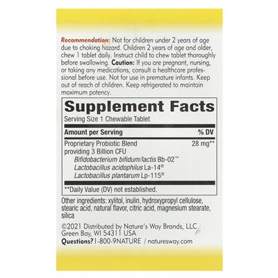 Nature's Way, Primadophilus, Kids, Ages 2+, Orange, 3 miliardy CFU, 30 tabletek do żucia