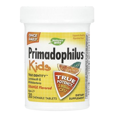 Nature's Way, Primadophilus, Kids, Ages 2+, Orange, 3 miliardy CFU, 30 tabletek do żucia