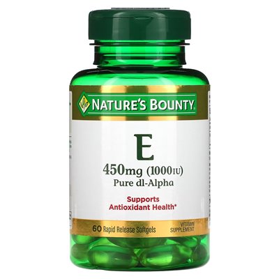 Nature's Bounty, Vitamin E, Pure DL-Alpha, 450 mg (1000 IU), 60 Softgels