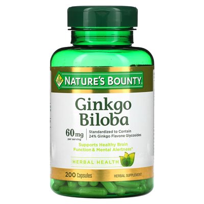 Nature's Bounty, Ginkgo Biloba, 60 mg, 200 kapsułek (30 mg na kapsułkę)