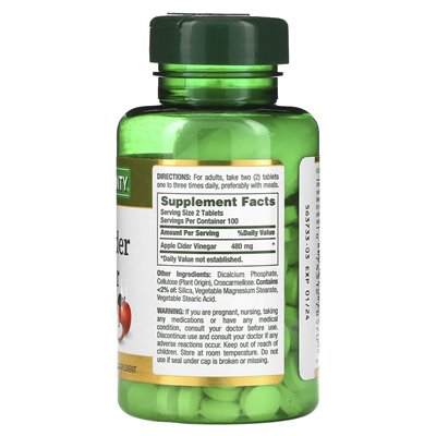 Nature's Bounty, Apple Cider Ocet, 480 mg, 200 tabletek (240 mg na tablet)
