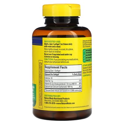 Natura wykonana, wapń z witaminą D3, 600 mg, 100 miękkich