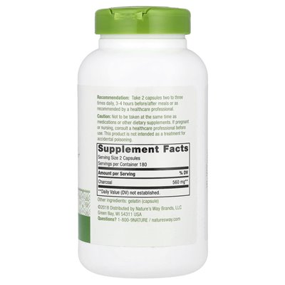 Nature's Way, Węgiel aktywowany, 560 mg, 360 kapsułek (280 mg na kapsułkę) Nature's Way, Węgiel aktywowany, 560 mg, 360 kapsułek (280 mg na kapsułkę)