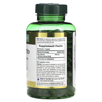 Nature's Bounty, Saw Palmetto, 450 mg, 250 kapsułek