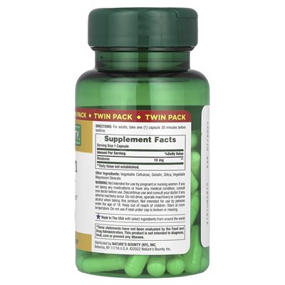 Nature's Bounty, Melatonin, Twin Pack, 10 mg, 60 kapsułek Nature's Bounty, Melatonin, Twin Pack, 10 mg, 60 kapsułek