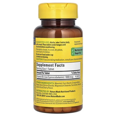 Nature Made, B-12 podjęzykowe, wiśni, 1000 mcg, 50 tabletek