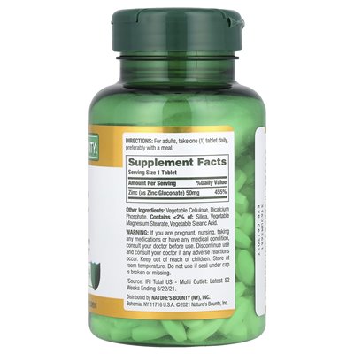 Nature's Bounty, Zink, 50 mg, 200 Tabletten