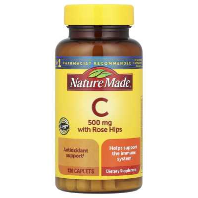 Natura wykonana, witamina C z różecznymi biodrami, 500 mg, 130 kapleczek