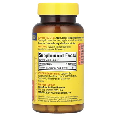 Natura wykonana, witamina C z różecznymi biodrami, 500 mg, 130 kapleczek