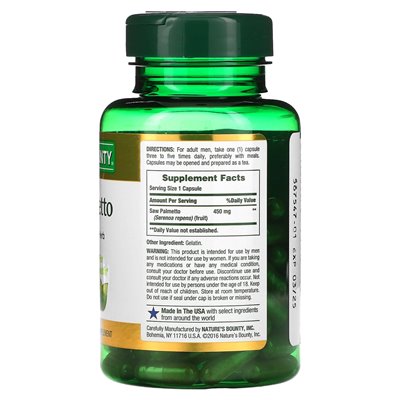Nature's Bounty, Sägepalme, 450 mg, 100 Kapseln