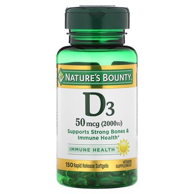 Nature's Bounty, D3, 50 McG (2000 IE), 150 Softgel-Kapseln, schnelle Freisetzung