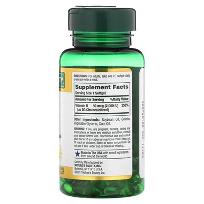 Nature's Bounty, D3, 50 McG (2000 IE), 150 Softgel-Kapseln, schnelle Freisetzung