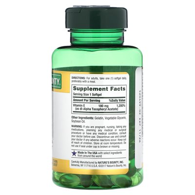Nature's Bounty, witamina E, 180 mg, 120 Soft Release Softgels