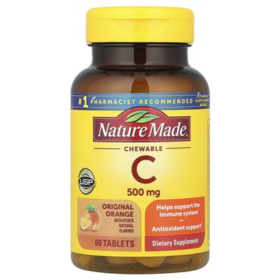 Natura wykonana, witamina C do żucia, pomarańczowa, 500 mg, 60 tabletek