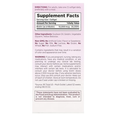 Nature's Bounty, Optimal Solutions®, Biotyn Softgels, 10 000 mcg, 90 płynnych softgels z szybkim uwalnianiem