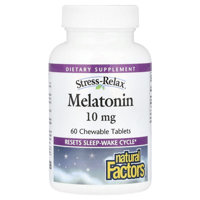 Czynniki naturalne, relax stres, melatonina, 10 mg, 60 tabletek do żucia