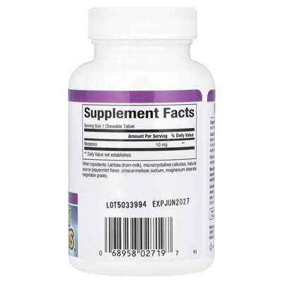 Czynniki naturalne, relax stres, melatonina, 10 mg, 60 tabletek do żucia