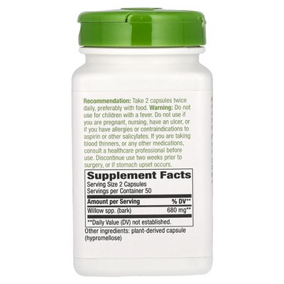 Nature's Way, Weidenrinde, 680 mg, 100 vegane Kapseln (340 mg pro Kapsel)