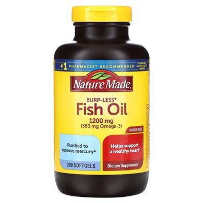 Natura wytwarzana, olej rybny, bez burpu, 1200 mg, 200 miękkich