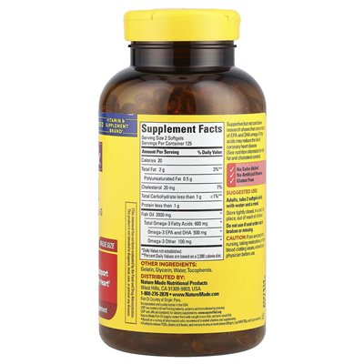 Natura wytwarzana, olej rybny, 1000 mg, 250 miękkich (500 mg na miękką) Natura wytwarzana, olej rybny, 1000 mg, 250 miękkich (500 mg na miękką)