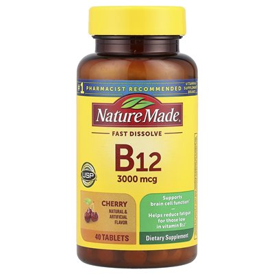 Natura wykonana, witamina B12, szybkie rozpuszczenie, wiśnia, 3000 mcg, 40 tabletek