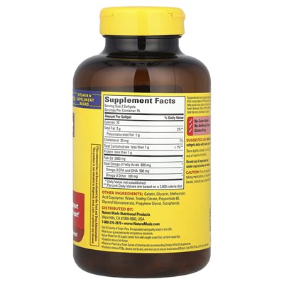 Natura wytwarzana, olej rybny, bez burpu, 1000 mg, 150 miękkich (500 mg na miękką)
