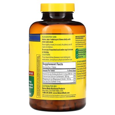 Natura wykonana, cynk magnezu wapnia z witaminą D3, 300 tabletek