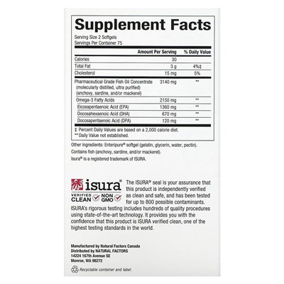 Czynniki naturalne, ultra wytrzymałość Rxomega-3, 2150 mg, 150 miękkich (1075 mg na softgel)