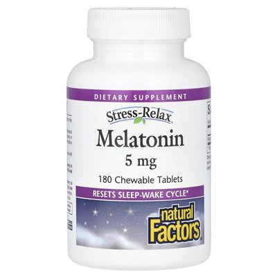 Czynniki naturalne, relax stres, melatonina, 5 mg, 180 tabletek do żucia