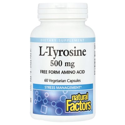Czynniki naturalne, L-tyrozyna, 1000 mg, 60 kapsułek wegetariańskich (500 mg na kapsułkę) Czynniki naturalne, L-tyrozyna, 1000 mg, 60 kapsułek wegetariańskich (500 mg na kapsułkę)