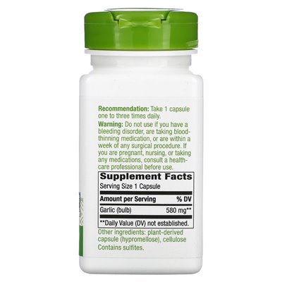 Nature's Way, czosnkowa żarówka, 580 mg, 100 wegańskich kapsułek