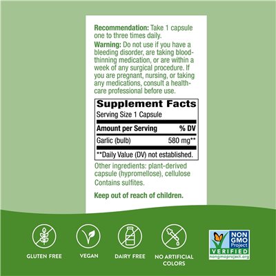 Nature's Way, czosnkowa żarówka, 580 mg, 100 wegańskich kapsułek