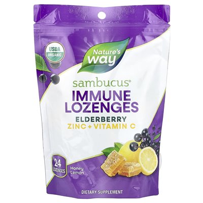 Nature's Way, Sambucus, Organic Elderberry Zinc Lozenges with Vitamin C, Honey Lemon, 24 Lozenges