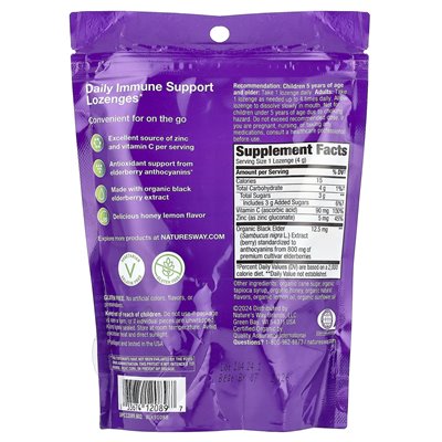 Nature's Way, Sambucus, Organic Elderberry Zinc Lozenges with Vitamin C, Honey Lemon, 24 Lozenges
