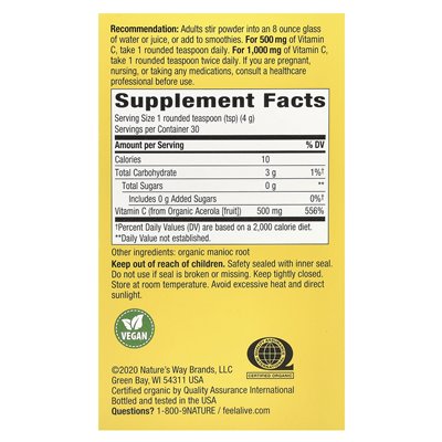 Nature's Way, Alive! ®, witamina C Drink Mix Proszek, 4,23 uncji (120 g)