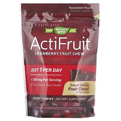 Nature's Way, ActiFruit, Żurawina Wymienniki, 500 mg, 20 Miękkich Przekąsek Nature's Way, ActiFruit, Żurawina Wymienniki, 500 mg, 20 Miękkich Przekąsek