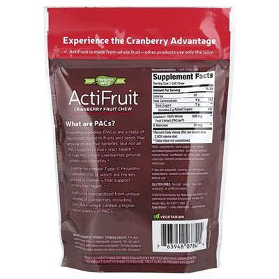 Nature's Way, ActiFruit, Żurawina Wymienniki, 500 mg, 20 Miękkich Przekąsek Nature's Way, ActiFruit, Żurawina Wymienniki, 500 mg, 20 Miękkich Przekąsek