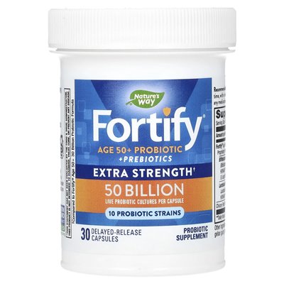 Nature's Way, Fortify, w wieku 50+ probiotyków + prebiotyki, dodatkowa siła, 50 miliardów, 30 kapsułek o opóźnionym uwalnianiu Nature's Way, Fortify, w wieku 50+ probiotyków + prebiotyki, dodatkowa siła, 50 miliardów, 30 kapsułek o opóźnionym uwalnianiu