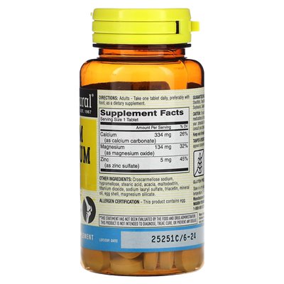 Mason Natural, wapń magnez i cynk, 100 tabletek