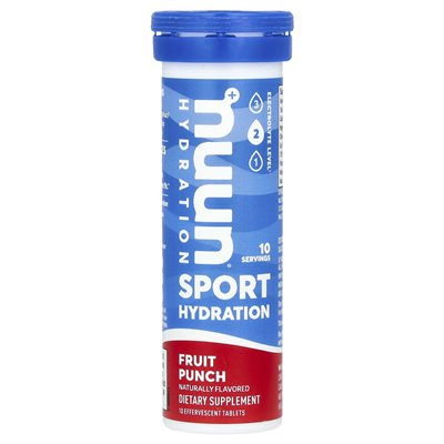 Nuun, Hydration, musujący napój elektrolitowy, poncz owocowy, 10 tabletek