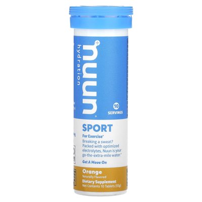 Nuun, Hydration, Sport, musujące suplement elektrolitu, pomarańczowy, 10 tabletek